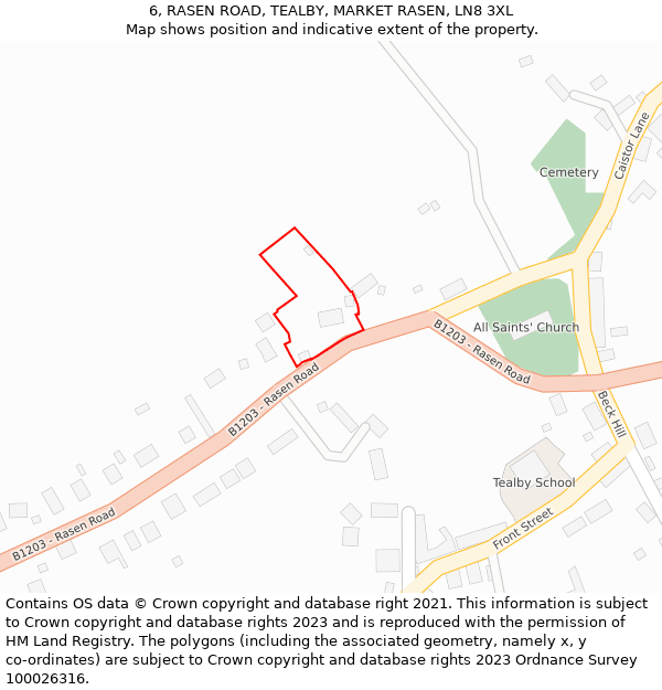 6, RASEN ROAD, TEALBY, MARKET RASEN, LN8 3XL: Location map and indicative extent of plot