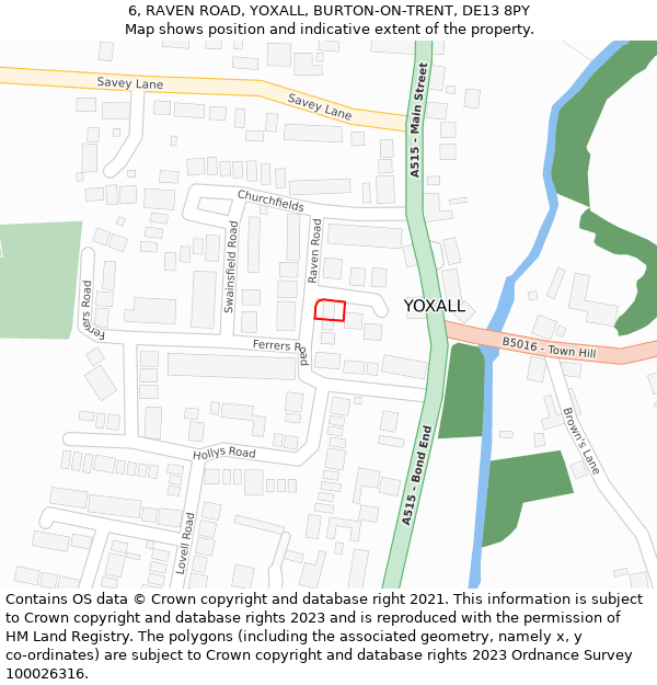 6, RAVEN ROAD, YOXALL, BURTON-ON-TRENT, DE13 8PY: Location map and indicative extent of plot