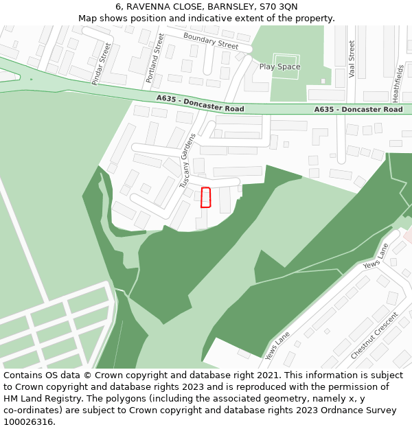 6, RAVENNA CLOSE, BARNSLEY, S70 3QN: Location map and indicative extent of plot