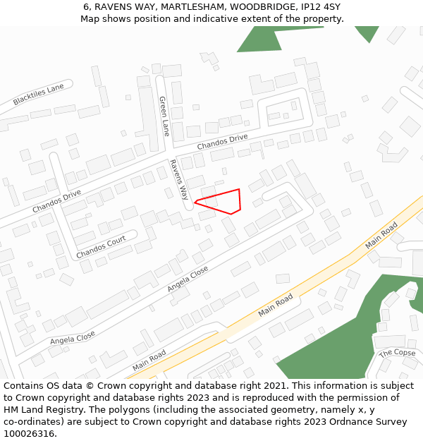 6, RAVENS WAY, MARTLESHAM, WOODBRIDGE, IP12 4SY: Location map and indicative extent of plot