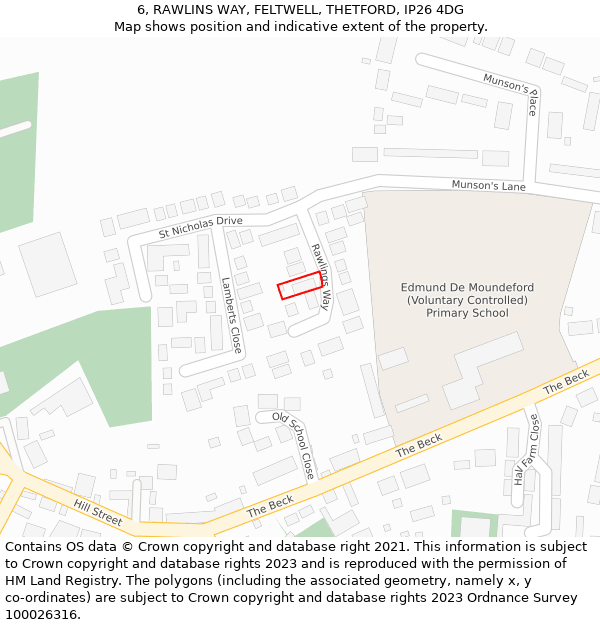 6, RAWLINS WAY, FELTWELL, THETFORD, IP26 4DG: Location map and indicative extent of plot