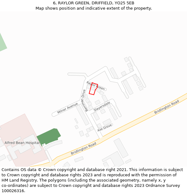 6, RAYLOR GREEN, DRIFFIELD, YO25 5EB: Location map and indicative extent of plot