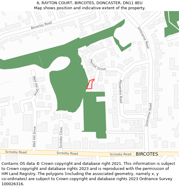 6, RAYTON COURT, BIRCOTES, DONCASTER, DN11 8EU: Location map and indicative extent of plot