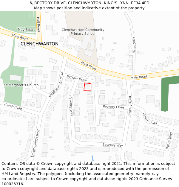 6, RECTORY DRIVE, CLENCHWARTON, KING'S LYNN, PE34 4ED: Location map and indicative extent of plot