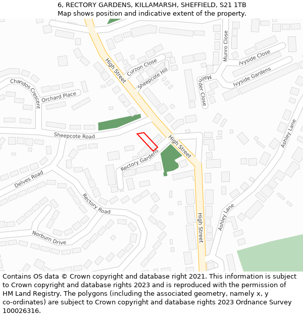 6, RECTORY GARDENS, KILLAMARSH, SHEFFIELD, S21 1TB: Location map and indicative extent of plot