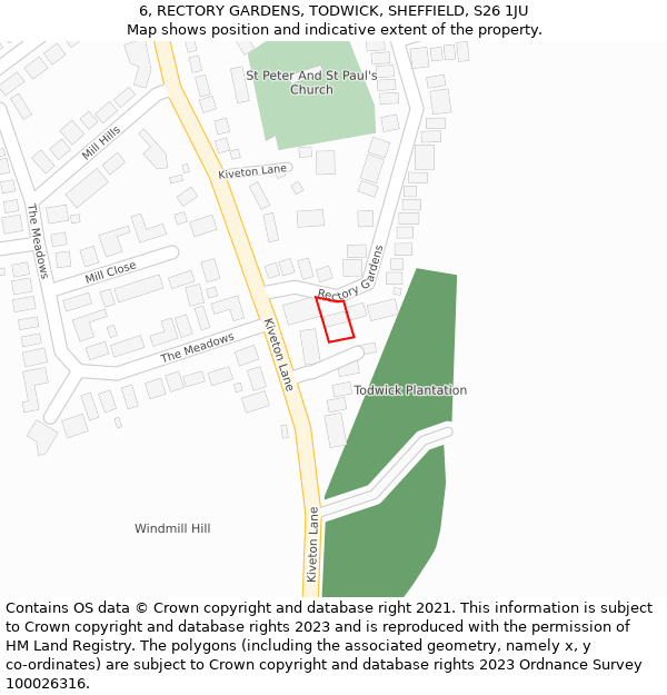 6, RECTORY GARDENS, TODWICK, SHEFFIELD, S26 1JU: Location map and indicative extent of plot