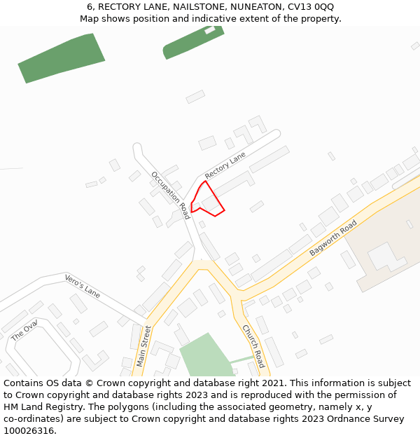 6, RECTORY LANE, NAILSTONE, NUNEATON, CV13 0QQ: Location map and indicative extent of plot