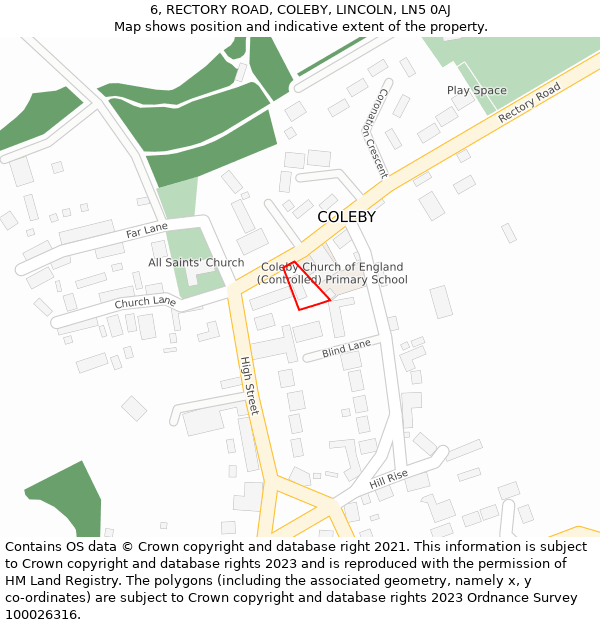6, RECTORY ROAD, COLEBY, LINCOLN, LN5 0AJ: Location map and indicative extent of plot