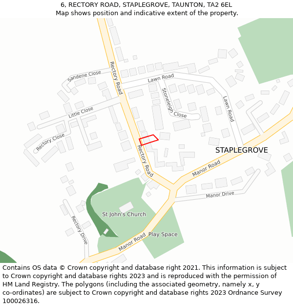 6, RECTORY ROAD, STAPLEGROVE, TAUNTON, TA2 6EL: Location map and indicative extent of plot