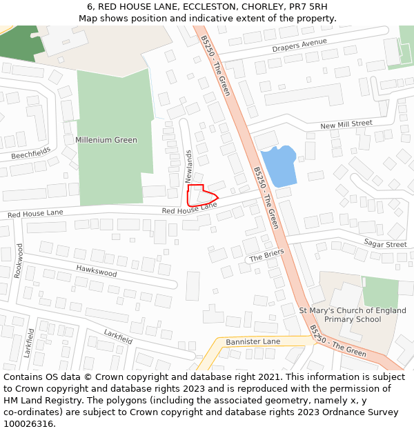 6, RED HOUSE LANE, ECCLESTON, CHORLEY, PR7 5RH: Location map and indicative extent of plot