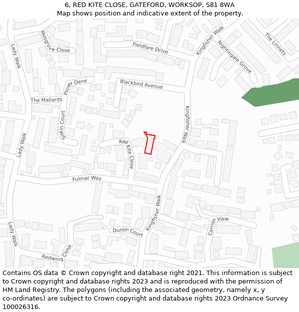 6, RED KITE CLOSE, GATEFORD, WORKSOP, S81 8WA: Location map and indicative extent of plot