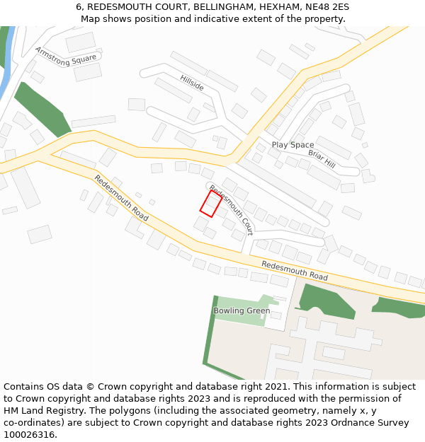 6, REDESMOUTH COURT, BELLINGHAM, HEXHAM, NE48 2ES: Location map and indicative extent of plot