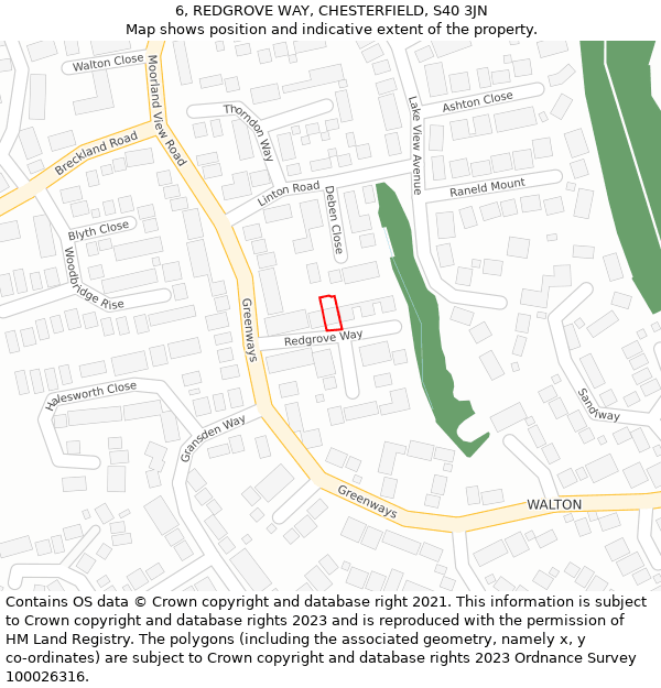 6, REDGROVE WAY, CHESTERFIELD, S40 3JN: Location map and indicative extent of plot