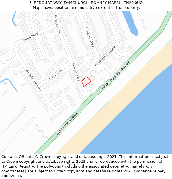 6, REDOUBT WAY, DYMCHURCH, ROMNEY MARSH, TN29 0UQ: Location map and indicative extent of plot