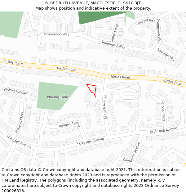 6, REDRUTH AVENUE, MACCLESFIELD, SK10 3JT: Location map and indicative extent of plot