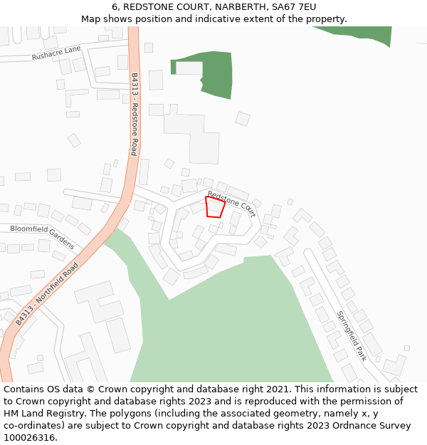 6, REDSTONE COURT, NARBERTH, SA67 7EU: Location map and indicative extent of plot