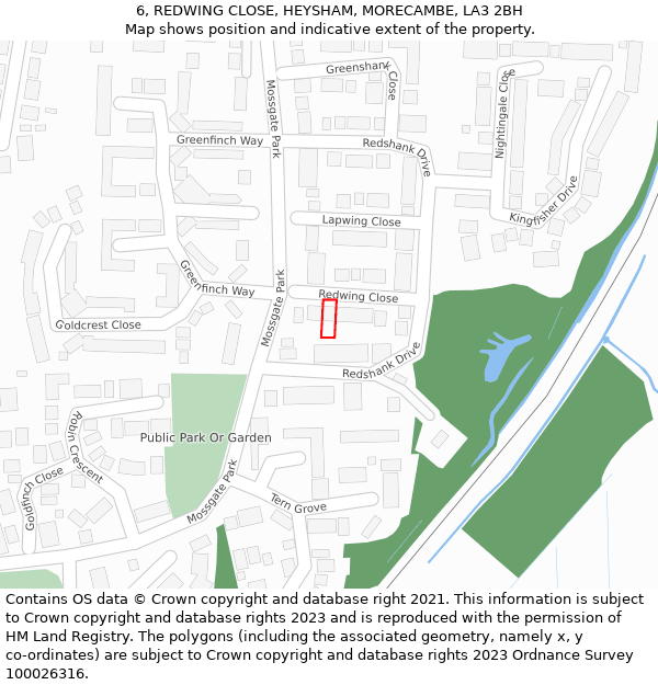 6, REDWING CLOSE, HEYSHAM, MORECAMBE, LA3 2BH: Location map and indicative extent of plot