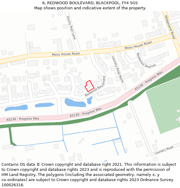 6, REDWOOD BOULEVARD, BLACKPOOL, FY4 5GS: Location map and indicative extent of plot