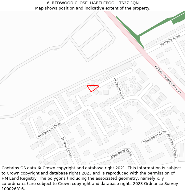 6, REDWOOD CLOSE, HARTLEPOOL, TS27 3QN: Location map and indicative extent of plot