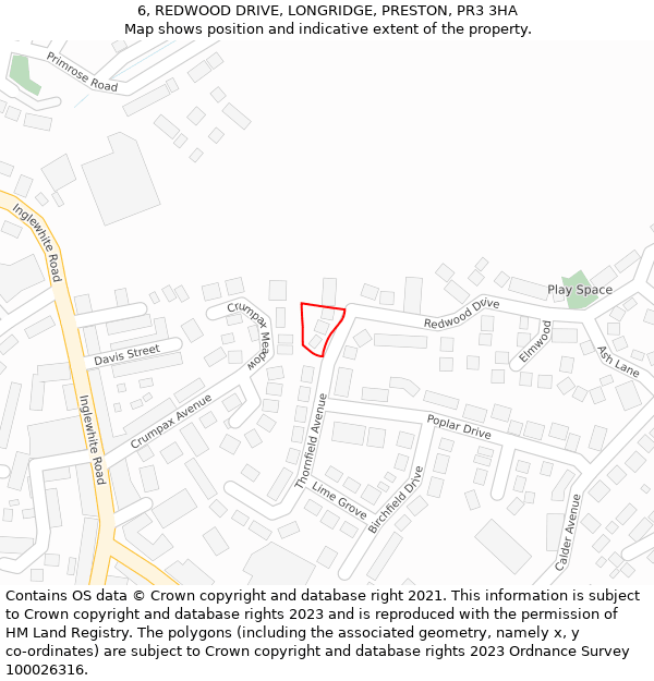 6, REDWOOD DRIVE, LONGRIDGE, PRESTON, PR3 3HA: Location map and indicative extent of plot