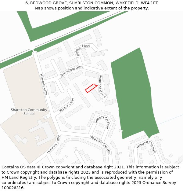 6, REDWOOD GROVE, SHARLSTON COMMON, WAKEFIELD, WF4 1ET: Location map and indicative extent of plot