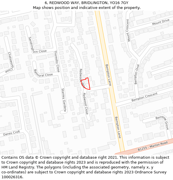 6, REDWOOD WAY, BRIDLINGTON, YO16 7GY: Location map and indicative extent of plot