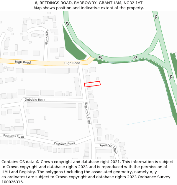 6, REEDINGS ROAD, BARROWBY, GRANTHAM, NG32 1AT: Location map and indicative extent of plot