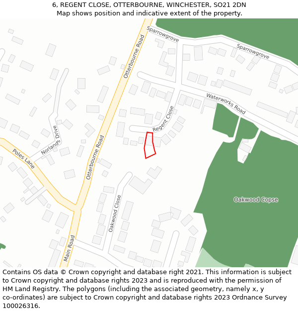 6, REGENT CLOSE, OTTERBOURNE, WINCHESTER, SO21 2DN: Location map and indicative extent of plot