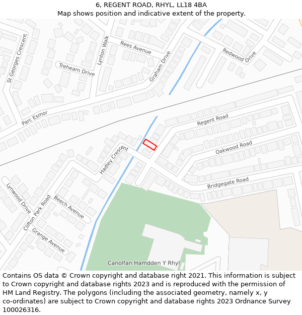 6, REGENT ROAD, RHYL, LL18 4BA: Location map and indicative extent of plot