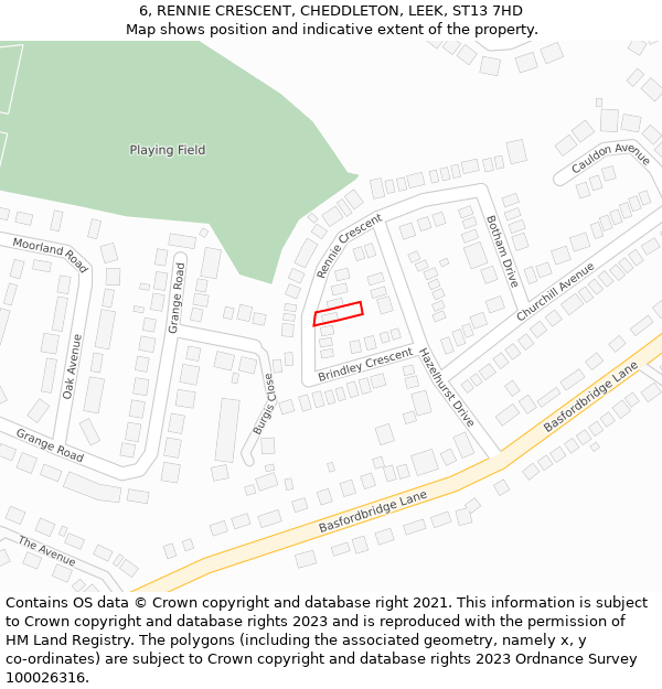 6, RENNIE CRESCENT, CHEDDLETON, LEEK, ST13 7HD: Location map and indicative extent of plot