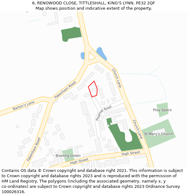 6, RENOWOOD CLOSE, TITTLESHALL, KING'S LYNN, PE32 2QF: Location map and indicative extent of plot