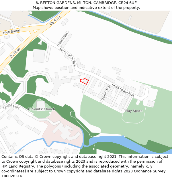 6, REPTON GARDENS, MILTON, CAMBRIDGE, CB24 6UE: Location map and indicative extent of plot