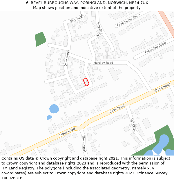 6, REVEL BURROUGHS WAY, PORINGLAND, NORWICH, NR14 7UX: Location map and indicative extent of plot