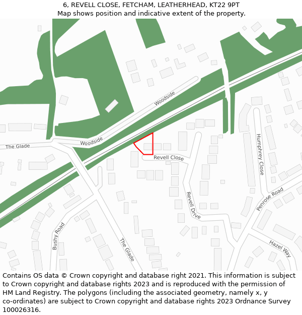 6, REVELL CLOSE, FETCHAM, LEATHERHEAD, KT22 9PT: Location map and indicative extent of plot