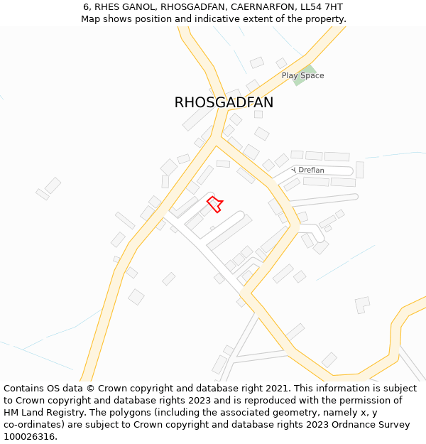 6, RHES GANOL, RHOSGADFAN, CAERNARFON, LL54 7HT: Location map and indicative extent of plot