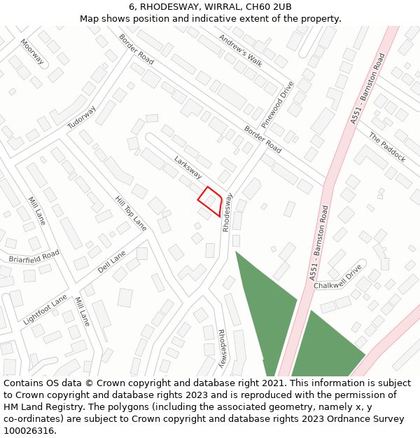 6, RHODESWAY, WIRRAL, CH60 2UB: Location map and indicative extent of plot