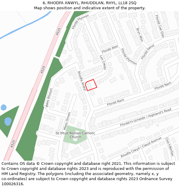 6, RHODFA ANWYL, RHUDDLAN, RHYL, LL18 2SQ: Location map and indicative extent of plot