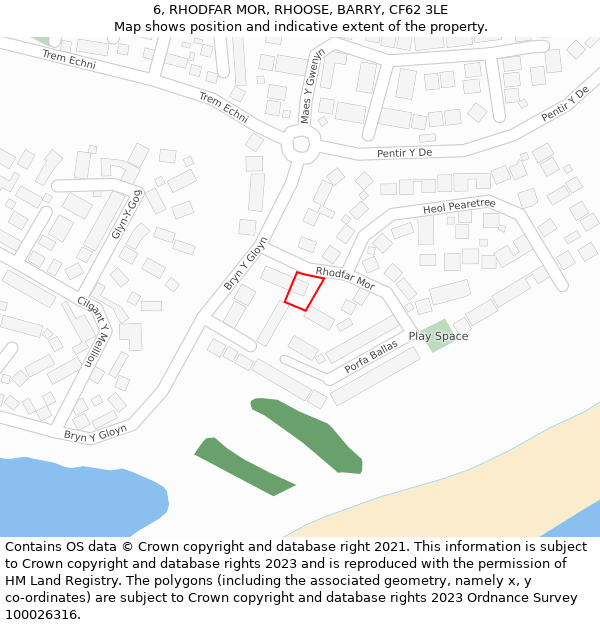 6, RHODFAR MOR, RHOOSE, BARRY, CF62 3LE: Location map and indicative extent of plot