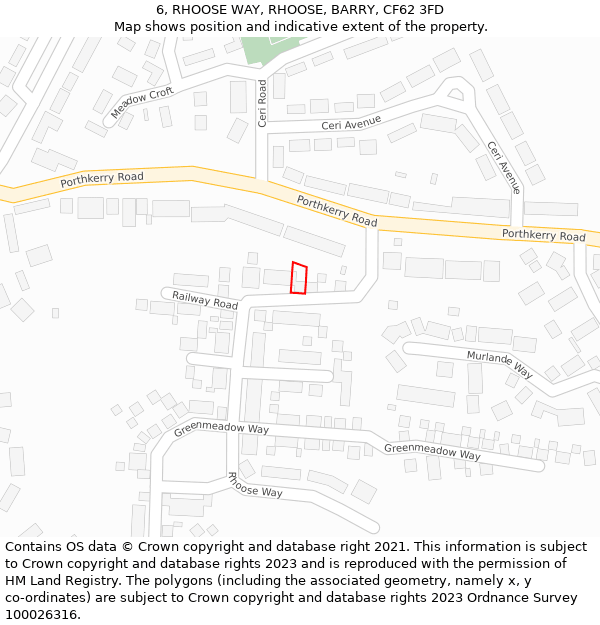 6, RHOOSE WAY, RHOOSE, BARRY, CF62 3FD: Location map and indicative extent of plot