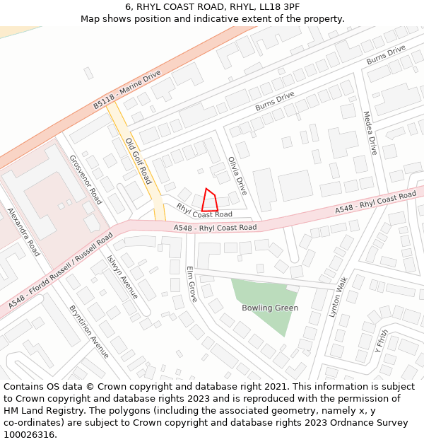 6, RHYL COAST ROAD, RHYL, LL18 3PF: Location map and indicative extent of plot