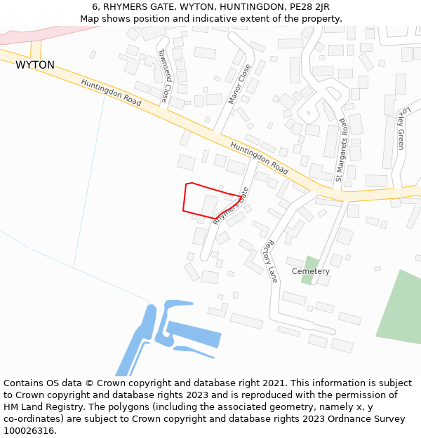 6, RHYMERS GATE, WYTON, HUNTINGDON, PE28 2JR: Location map and indicative extent of plot