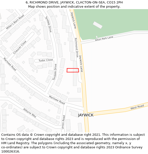 6, RICHMOND DRIVE, JAYWICK, CLACTON-ON-SEA, CO15 2PH: Location map and indicative extent of plot