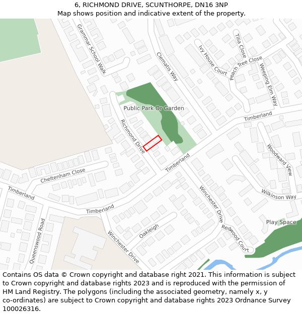 6, RICHMOND DRIVE, SCUNTHORPE, DN16 3NP: Location map and indicative extent of plot