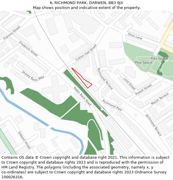 6, RICHMOND PARK, DARWEN, BB3 0JX: Location map and indicative extent of plot