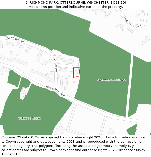 6, RICHMOND PARK, OTTERBOURNE, WINCHESTER, SO21 2DJ: Location map and indicative extent of plot