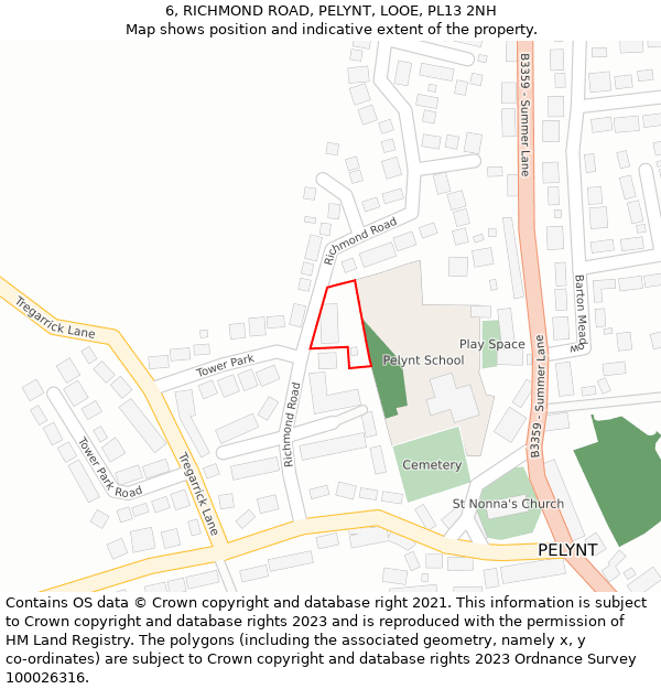 6, RICHMOND ROAD, PELYNT, LOOE, PL13 2NH: Location map and indicative extent of plot