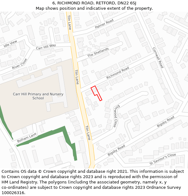 6, RICHMOND ROAD, RETFORD, DN22 6SJ: Location map and indicative extent of plot