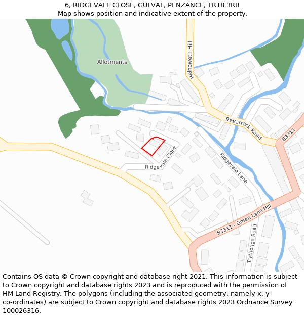 6, RIDGEVALE CLOSE, GULVAL, PENZANCE, TR18 3RB: Location map and indicative extent of plot