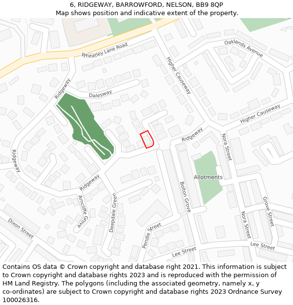 6, RIDGEWAY, BARROWFORD, NELSON, BB9 8QP: Location map and indicative extent of plot