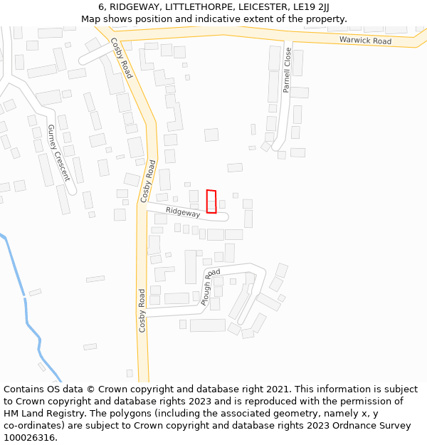 6, RIDGEWAY, LITTLETHORPE, LEICESTER, LE19 2JJ: Location map and indicative extent of plot